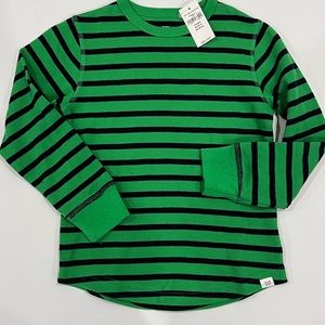 Boys NWT Baby Gap size 5 green blue stripe long sleeve waffle shirt curved hem